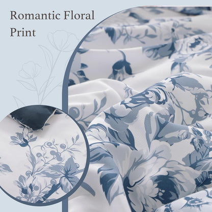 bloomhaven full size comforter sets-7 pieces blue floral on a desk or shelf
