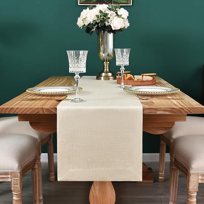 NEWISHER Farmhouse Rustic Table Runner Solid Beige Rectangular Table Runners - Image 3