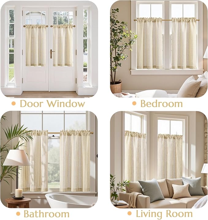 jinchan Striped Linen Kitchen Curtains 36 Inches Length Tier Curtains Farmhouse - Image 4