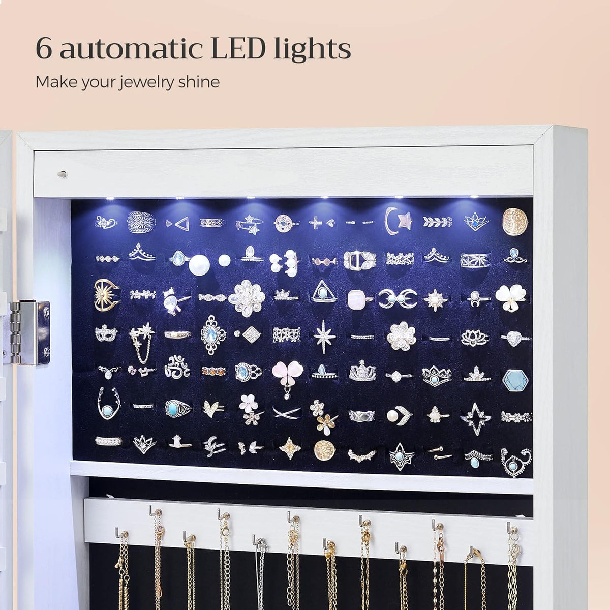 songmics 6 leds mirror jewelry cabinet, 47.2-inch tall, side view