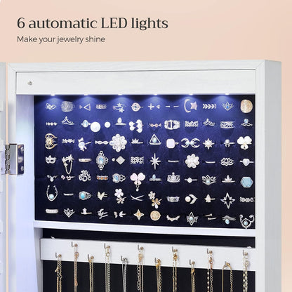 songmics 6 leds mirror jewelry cabinet, 47.2-inch tall, side view