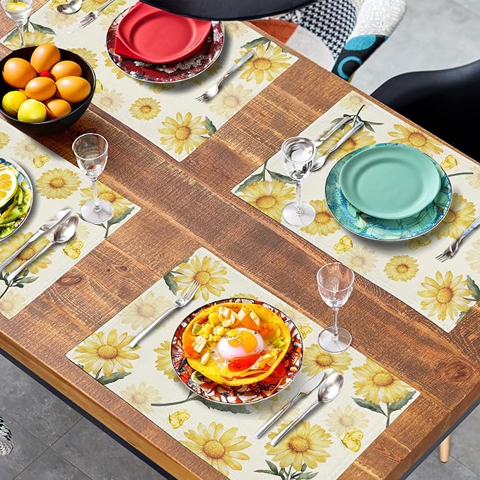 Sunflower Placemats Set of 4 Summer Yellow Floral Table Mat 12x18 Inch - Image 7