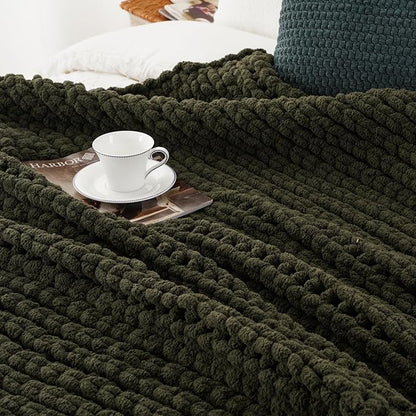 Battilo Olive Green Chunky Knit Throw Blanket, Soft and Thick Green Chenille - Image 4