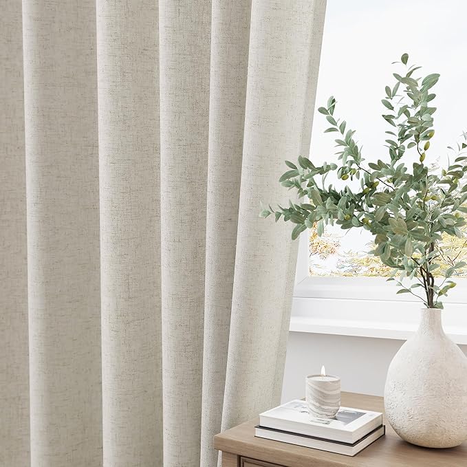 Silver Pinch Pleat Linen Curtains 120 Inch Length 2 Panels Set - Image 3