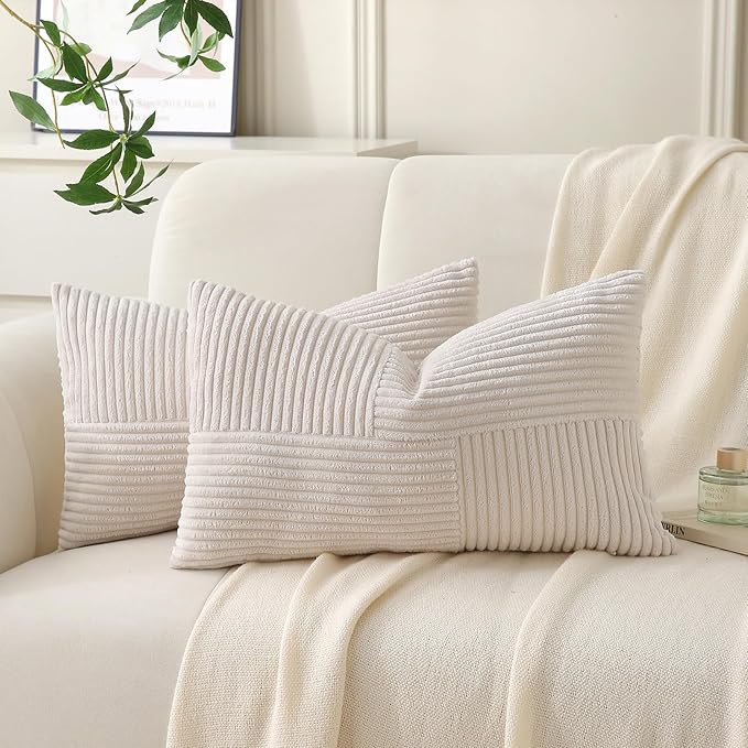 Beige Lumbar Throw Pillow Covers 12x20 inch, Farmhouse Home Decor, Boho by Unknown