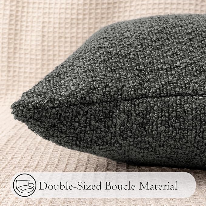12x24 inch Boucle Lumbar Pillow Cover, Dark Grey Woven Texture Neutral Long - Image 6