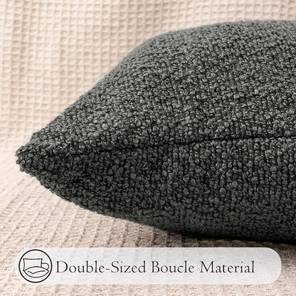 12x24 inch Boucle Lumbar Pillow Cover, Dark Grey Woven Texture Neutral Long - Image 6