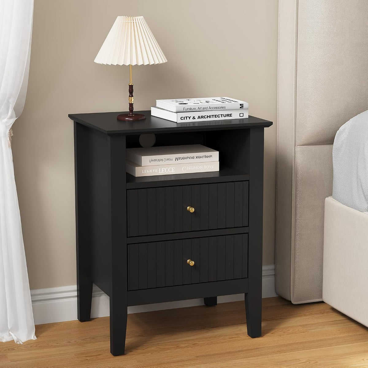 royalcraft black fluted nightstand with 2 drawers, colorful, main product view