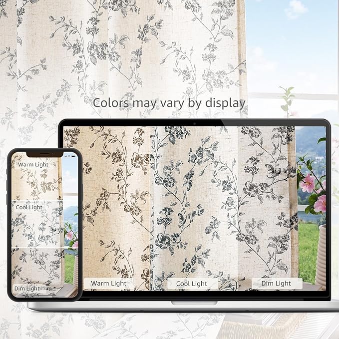 jinchan Floral Kitchen Curtains 45 Inch Linen Tier Curtains Farmhouse Cafe Half - Image 9