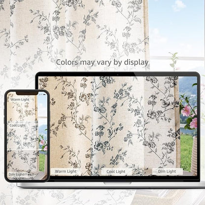 jinchan Floral Kitchen Curtains 54 Inch Linen Tier Curtains Farmhouse Cafe Half - Image 9