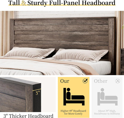 luxoak king farmhouse bed frame with 49" tall, close-up detail