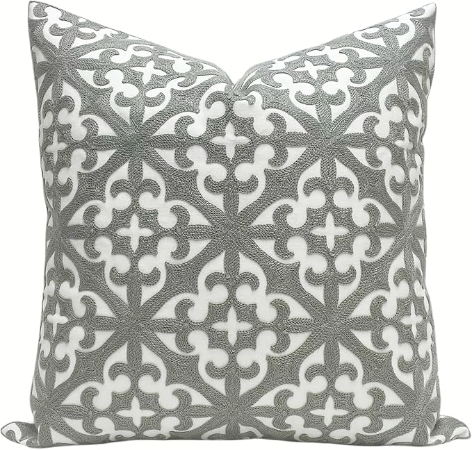 SLOW COW Embroidery Decorative Throw Pillow Cover Grey Kaleidoscope Design by SLOW+COW