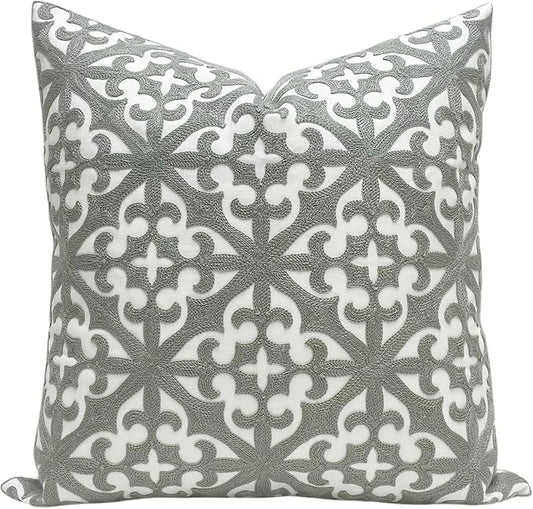 SLOW COW Embroidery Decorative Throw Pillow Cover Grey Kaleidoscope Design by SLOW+COW