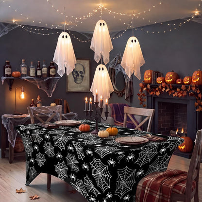 Moukeren 2 Pcs Halloween Spiderweb Tablecloth 6 ft Halloween Table Covers