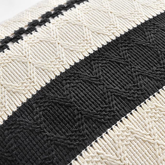 Fancy Homi Set of 2 Boho Black Decorative Throw Pillow Cover 18x18 Inch - Image 4
