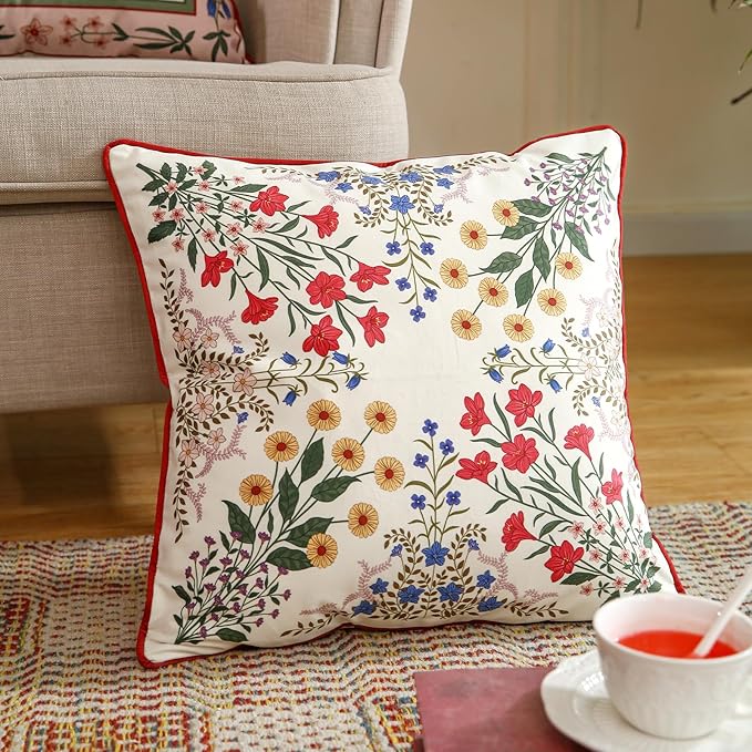 ISAENNE Design Square Vintage Floral Throw Pillow Covers 18"x18" Set of 2 - Image 4