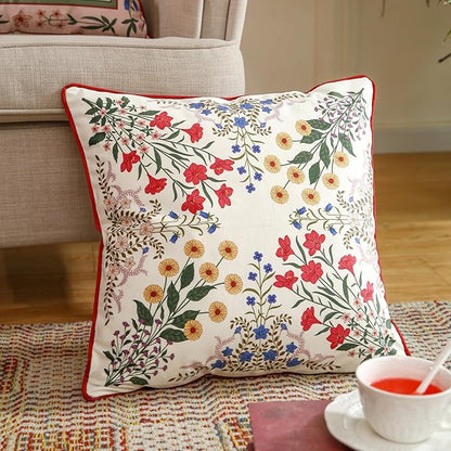 ISAENNE Design Square Vintage Floral Throw Pillow Covers 18"x18" Set of 2 - Image 4