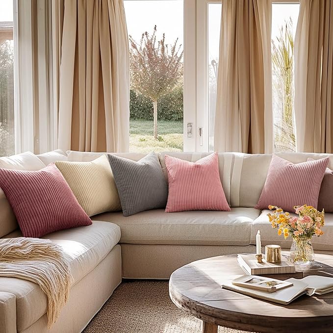 MIULEE Pack of 2 Corduroy Pillow Covers Soft Soild Striped Throw Pillow Covers - Image 5