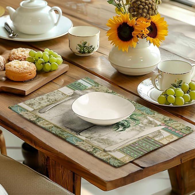 Tropical Palm Tree Placemats Set of 4 Summer Vintage Green Leaf Kitchen Table - Image 6