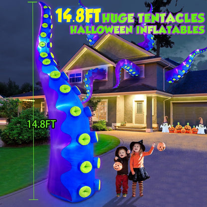 1PCS 14FT Giant Halloween Inflatables Octopus Tentacles, Huge Halloween Decorations Outdoor Build-in LED Lights Vivid Spooky Blow Up Yard Decoration Large Blowups Holiday Lawn Party Yard -Style B