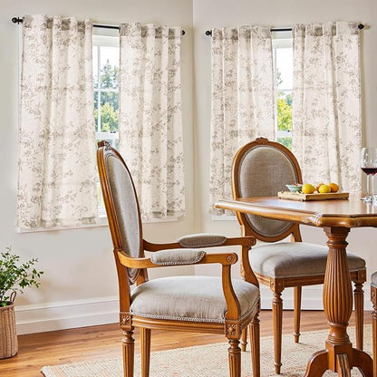 jinchan Floral Kitchen Curtains 54 Inch Linen Tier Curtains Farmhouse Cafe Half - Image 2