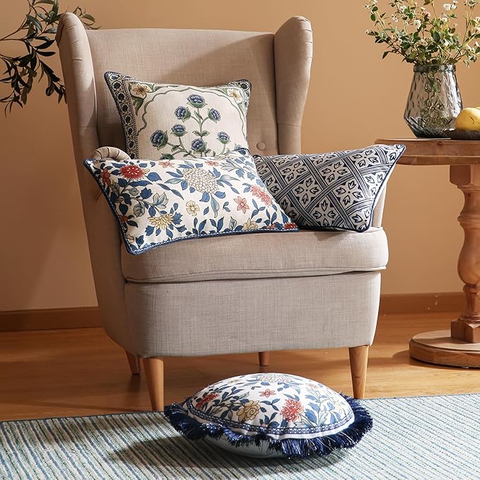 patdrea Designer Floral Linen Throw Pillow Covers - Image 2
