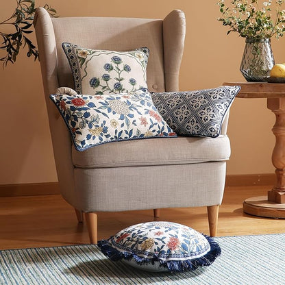 patdrea Designer Throw Pillow Covers, Chinoiserie Blue Elegant Linen - Image 3