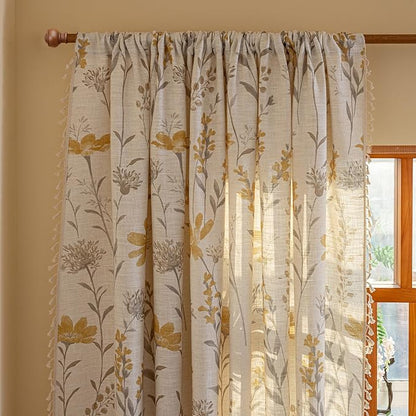 ENJOYBRIDAL Yellow Floral 96 Inch Curtains 2 Panel Set Living Room Long Drapes - Image 4