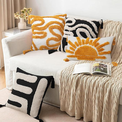 Adabana Boho Decorative Yellow Throw Pillow Covers 20x20, Tufted Sun Pillow - Image 6