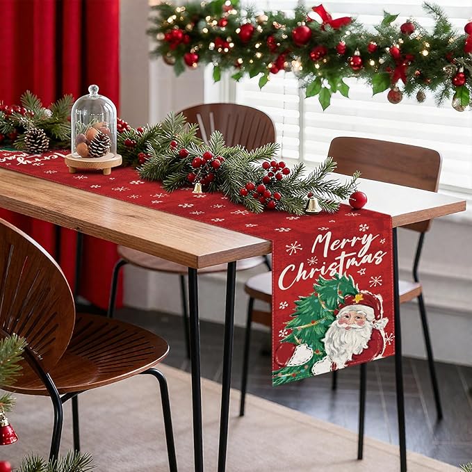 OTOSTAR Christmas Tree and Santa Claus Merry Christmas Table Runner, Xmas - Image 7