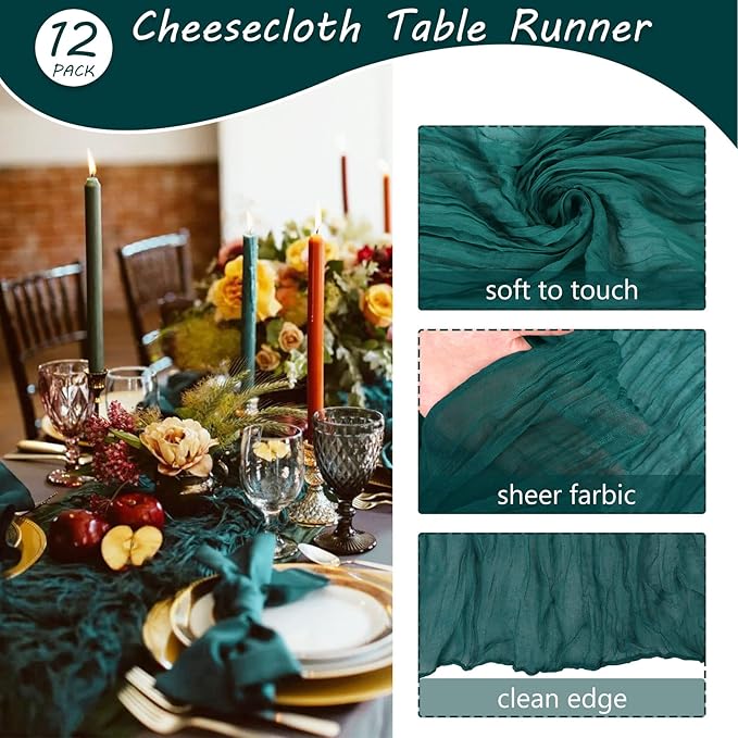 12 Pack 10Ft Cheesecloth Table Runner 35x120 Inch Boho Gauze Table Runner - Image 4