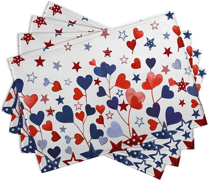 Red Blue Heart Stars 4th of July Placemats Set of 4 Patriotic America - Image 2