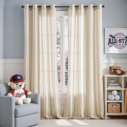 Vangao Linen Striped Blue Curtains Boho Tickingstripe Light Filtering Nursery - Image 2