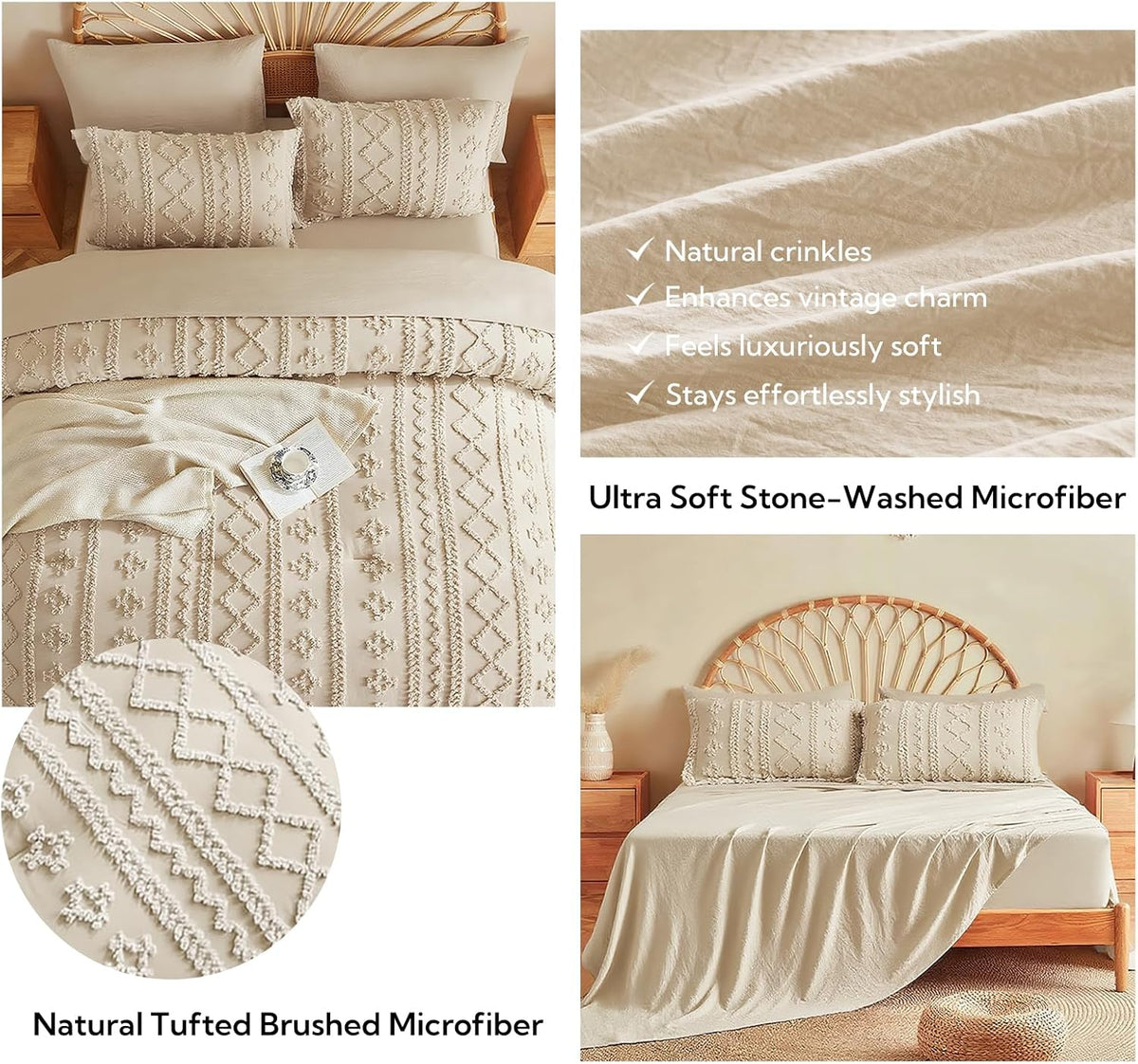 mr&hm queen comforter set 7 pieces, fluffy tufted on a desk or shelf