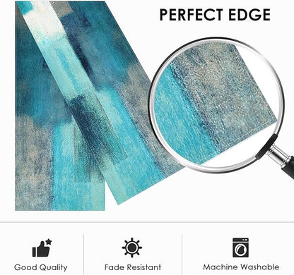 Emvency Farmhouse Table Runner, Modern Teal and Grey Abstract Art Painting - Image 2
