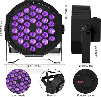 36LED Black Lights, U`King 72W UV Stage Lights Blacklight with Glow in The Dark Party Supplies by DMX Remote Control for Halloween Stage Lighting (1 Pack)