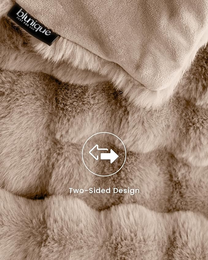 Ultra Soft Cozy Faux Fur Throw Blanket, Fuzzy Plush Thick Bubble Blanket - Image 6