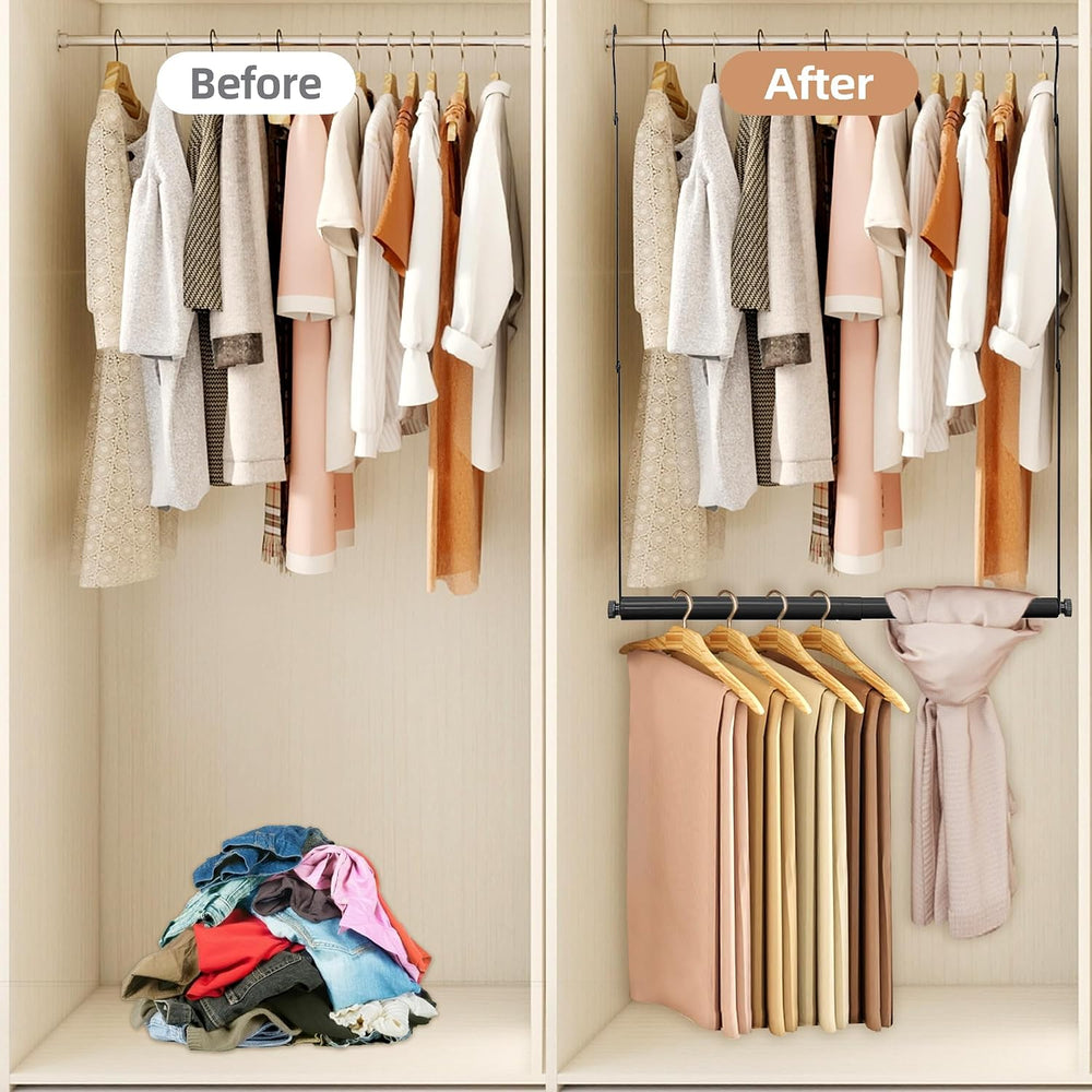 STORAGE MANIAC Adjustable Closet Rod for Hanging Clothes, 2 Pack Black