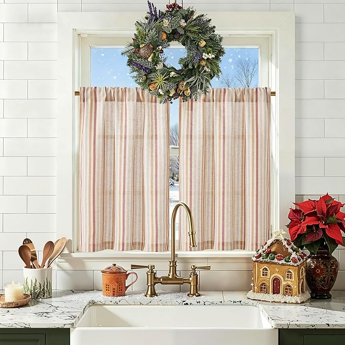 jinchan Colorful Striped Linen Kitchen Curtains 36 Inch Christmas Decorations by JINCHAN