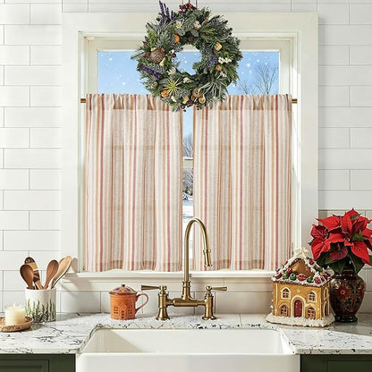 jinchan Colorful Striped Linen Kitchen Curtains 36 Inch Christmas Decorations by JINCHAN