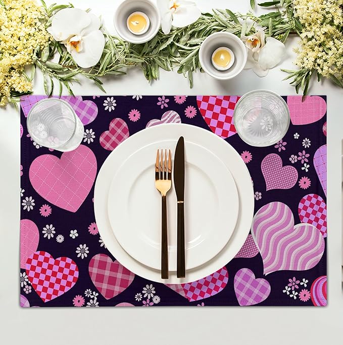 Pink Love Hearts Valentine's Day Placemats Set of 4 Seasonal Valentines - Image 3