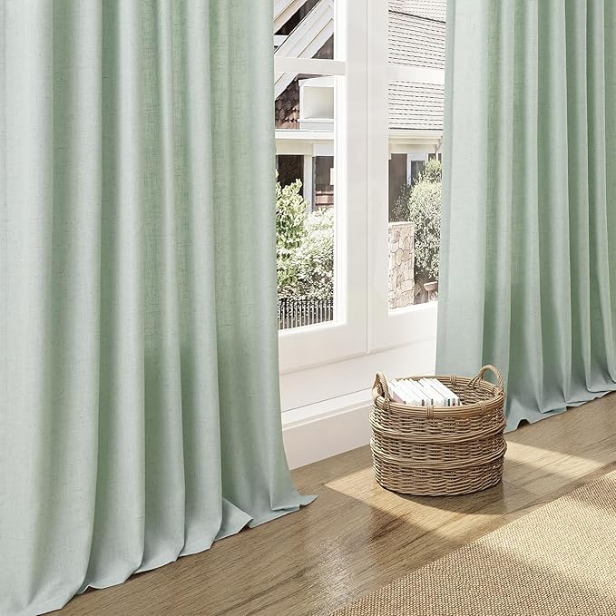 Aqua Green Linen Curtains 90 Inch Long 2 Panels Set - Image 6
