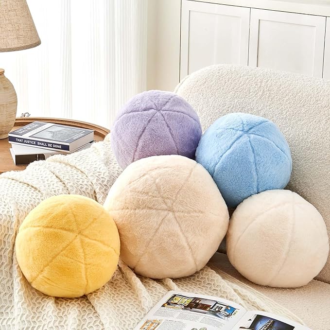 Uvvyui Beige Ball Pillow, Ball Shaped Pillow Plush Cushion - Image 4