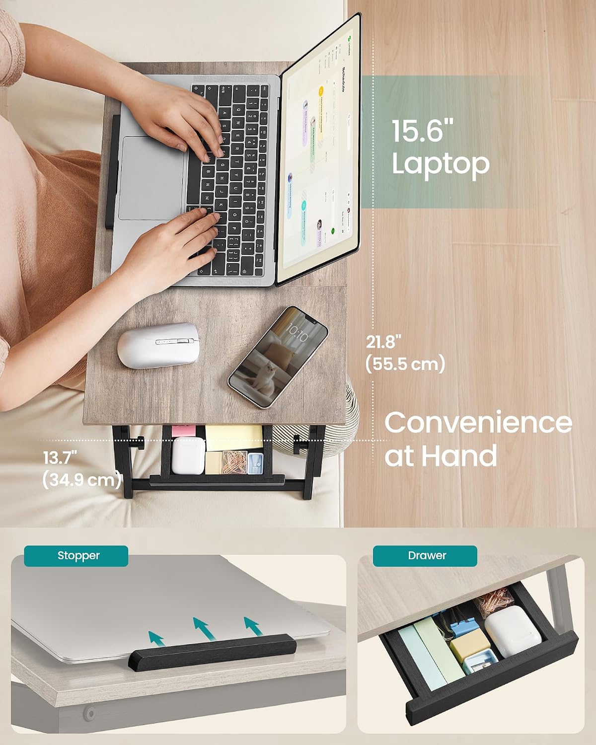 songmics bed laptop desk, folding bed table adjustable, side view