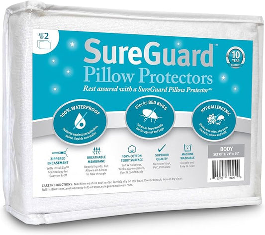 Set of 2 Body Size SureGuard Pillow Protectors by SureGuardMattressProtectors