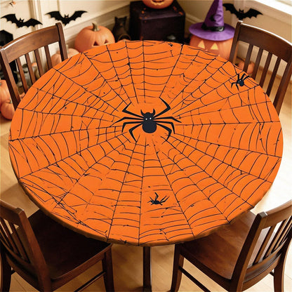 60 Inch Fall Round Waterproof Tablecloth for Dinner, Halloween Fitted Round Tablecloth with Elastic for Holiday