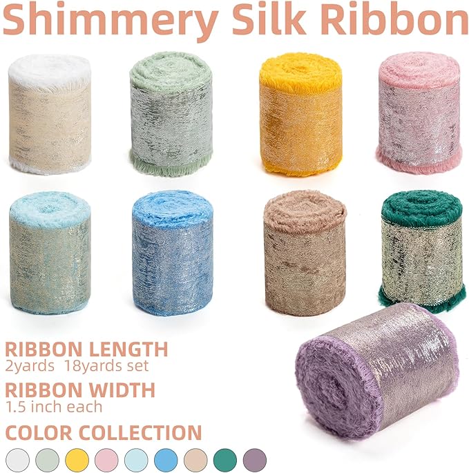 Multicolour Silk Chiffon Ribbon, Frayed Shimmery Silk Ribbon - Image 2