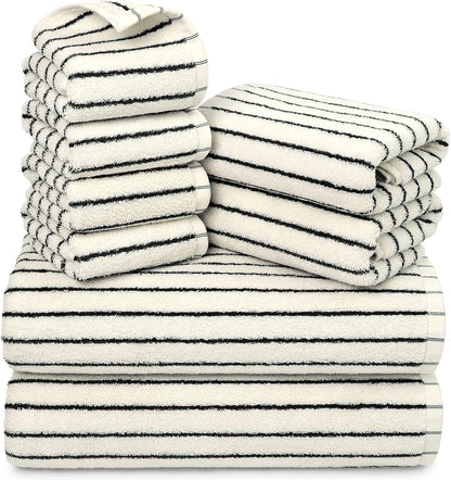 8 piece black and ivory towel set, super, main product view