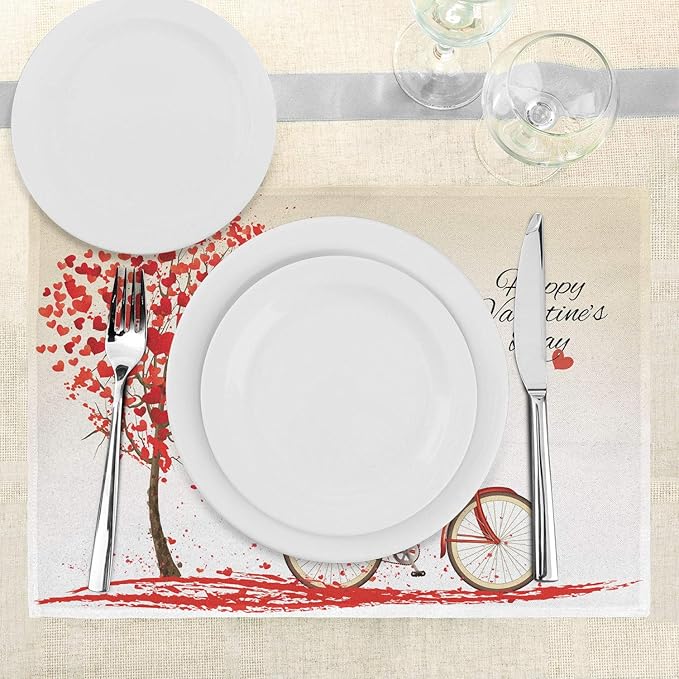 Ambesonne Valentines Day Place Mats Set of 4, Romantic Tree - Image 3