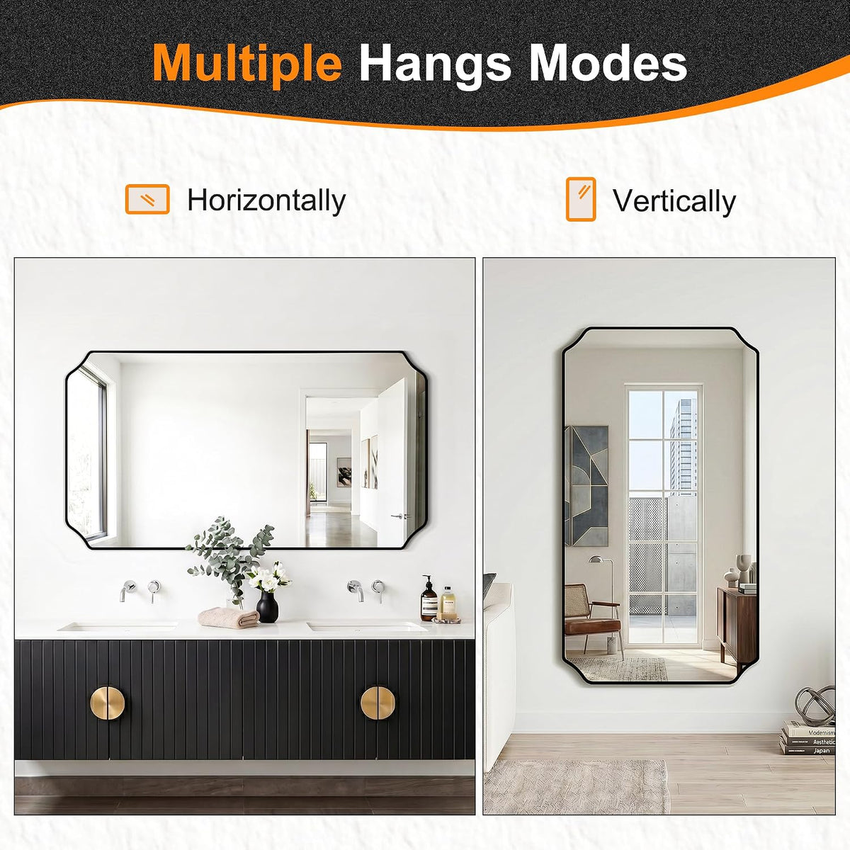 delma bathroom vanity mirror, black framed aluminum bathroom showing dimensions
